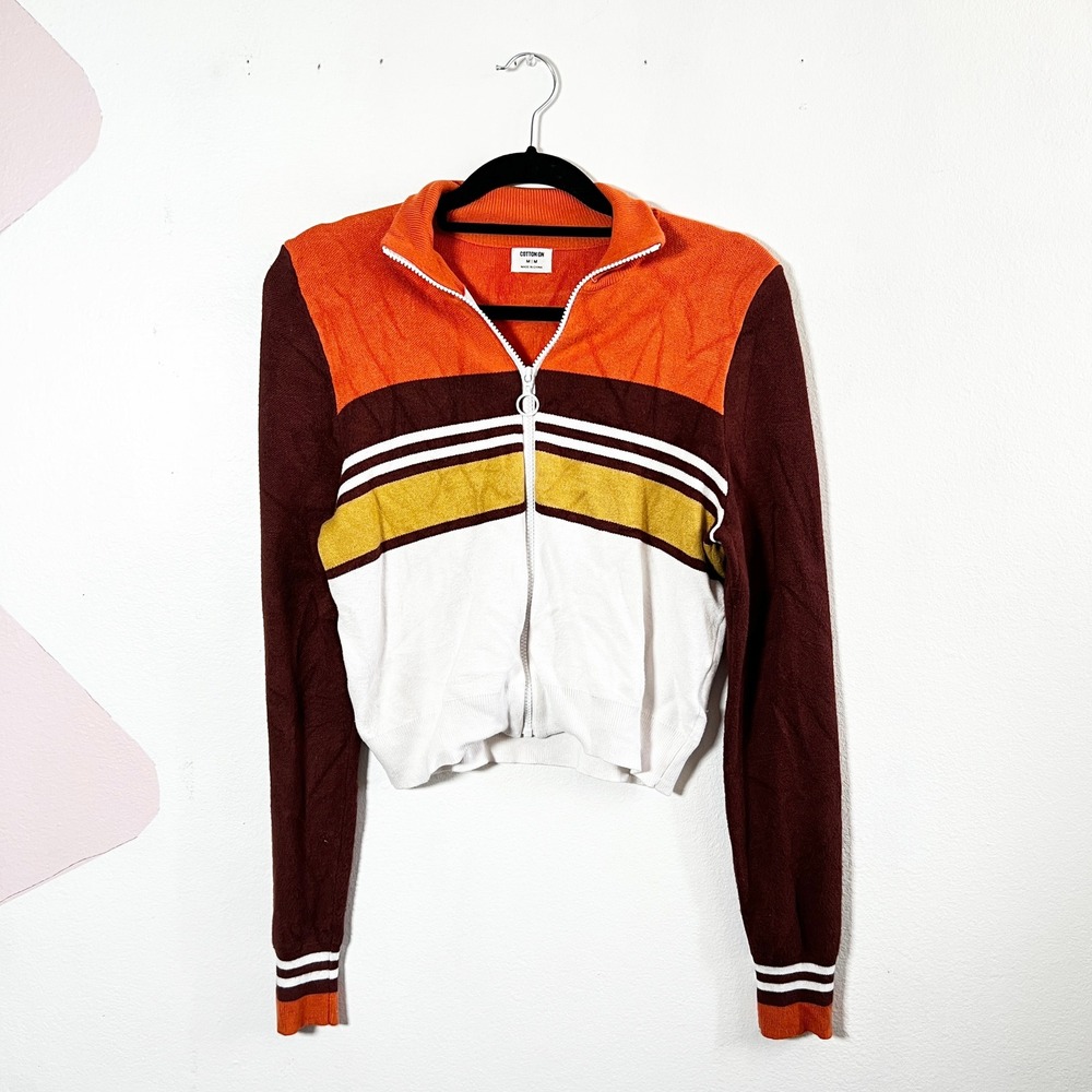 Cotton:On Retro‎ Striped Zip Up Sweater Sz Medium 70s Inspired